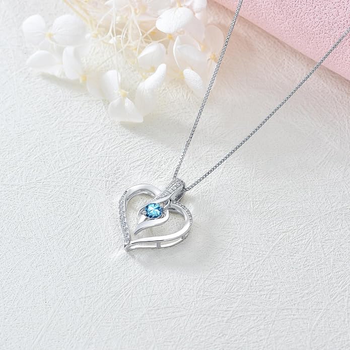 Birthstone Necklace Gifts for Women, 18K Gold-plated Sterling Silver Love Heart Necklace Durable Box Chain Women Jewelry Gifts for Her 20"
