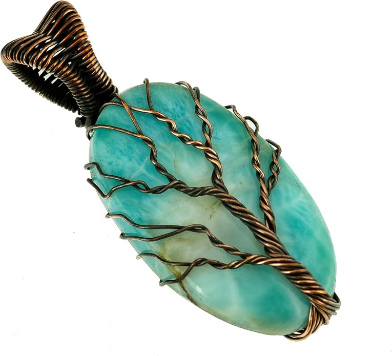 Tree Of Life Natural Gemstone Pendant Copper Wire Wrapped Jewelry Necklace