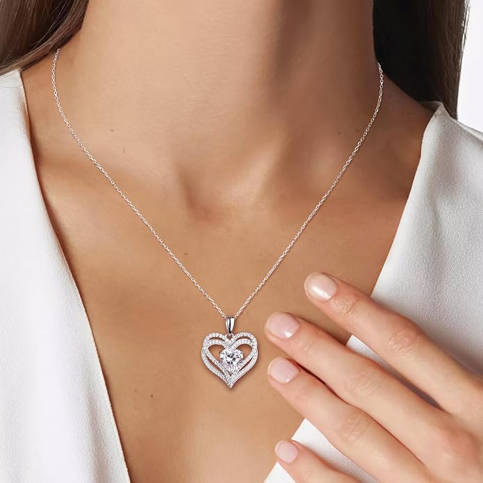 Anniversary Charm Necklace, Sterling Silver 14K Gold Plated Chain with Interlocking Heart Pendant Elegant Birthstone Necklaces for Women, Length 18"
