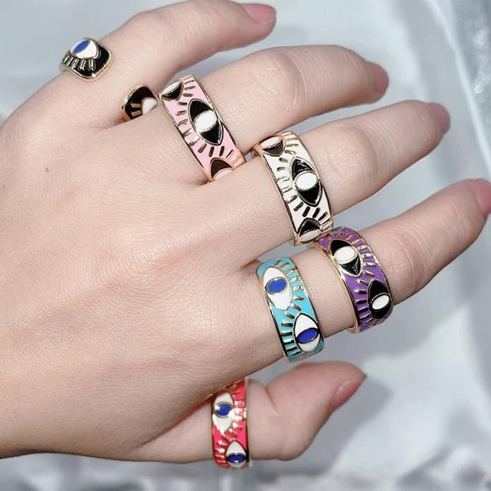 Chunky Gold Rings for Women Non Tarnish Evil Eye Ring Stackable Open Rings Trendy Statement Women Rings