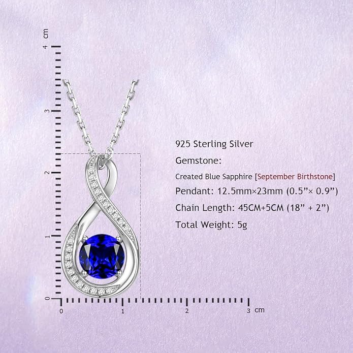 925 Sterling Silver Birthstone Necklace for Women Infinity Necklaces Birthday Anniversary Fine Jewelry Gifts for Mother Women, Adjustable Chain
