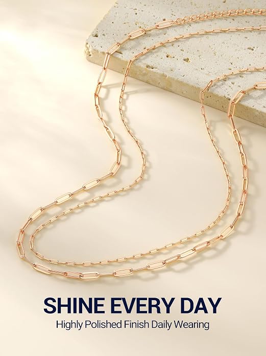 PROSILVER 925 Sterling Silver Paperclip Chain Necklace for Women Jewelry, with Gold/Rose Gold Plated, W: 1.7mm/3.3mm, L: 14"/16"/18"/20"/22"/24", Adjustable, Come with Box