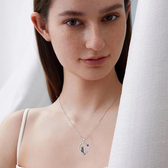 PELOVNY Teddy Bear Necklace for Women 925 Sterling Silver Bear/Highland Cow/Fox/Cat/Axolotl Birthstone Necklace Christmas Birthday Jewelry Gifts for Mom Daughter Wife Sister