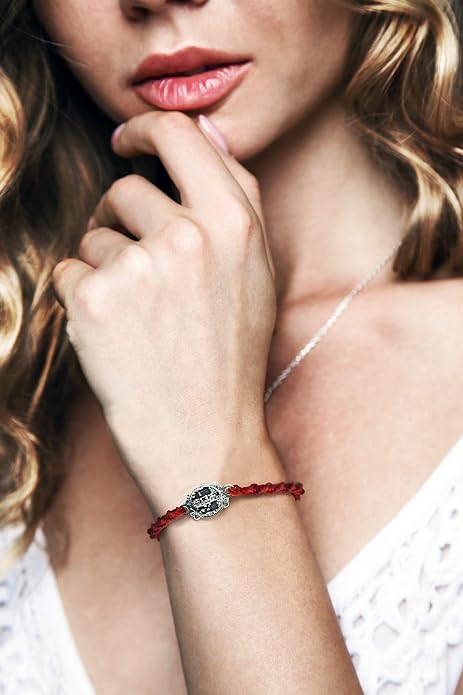 Sterling Silver Charm Bracelet on Red Macrame for Men & Women - Adjustable to 7.5" with Health & Well Being Active Life Motivation Amulet - Gift for Runners, Marathon & Sports People