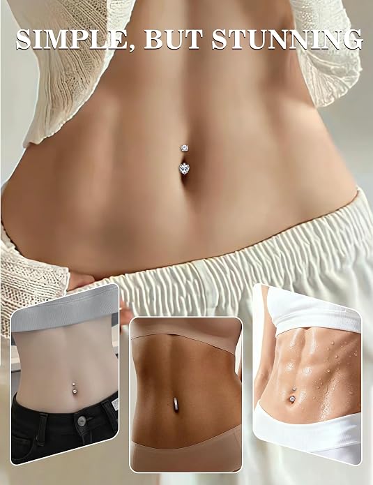 Kosuwo Mimosa Stone 925 Sterling Silver Navel Ring Women's Navel Piercing Jewelry Hypoallergenic Sterling Silver Navel Ring Cute Navel Piercing Ring 3-Piece Set