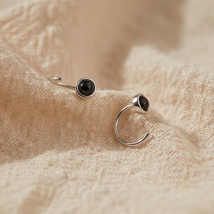 CHIC & ARTSY 925 Sterling Silver Half Hoop Earrings for Women, Dainty Huggie Hoops with Synthetic Opal, Moonstone, CZ & Gemstones, Lightweight Comfort Fit Everyday Elegant Jewelry