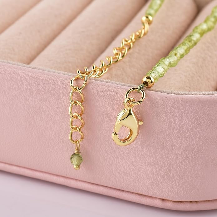 InfinityGemsArt Gemstone Gold Necklace For Women, Birthstone Natural Crystal Stone With Freshwater Pearl Beaded Jewelry, Gold Plated 18 Inch Chain