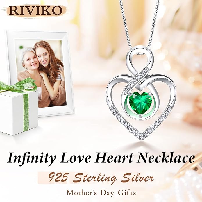 RIVIKO Infinity Heart Symbol Necklace for Women 925 Sterling Silver Love Heart Pendant Mothers Day Anniversary Birthday Christmas Jewelry Gifts for Women Mom Wife Sister Her Friends