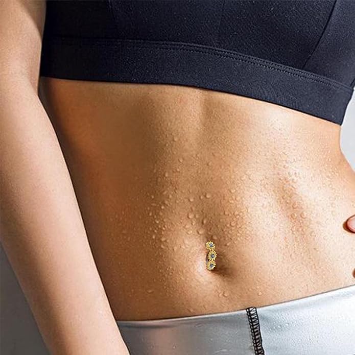 Sunflower Daisy Belly Button Ring Dangle Hoop 925 Sterling Silver Hypoallergenic Belly Button Piercing Body Navel Rings Sexy Belly Button Jewelry Gifts for Women (14G)
