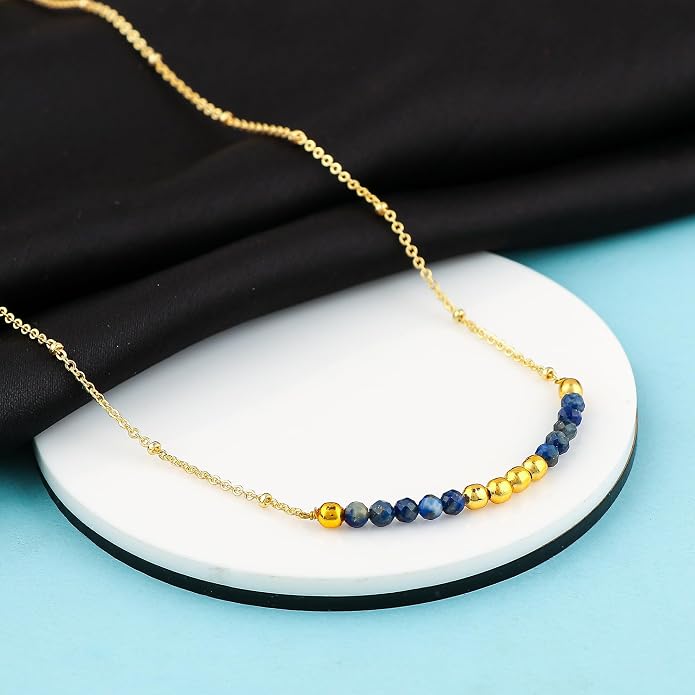 Satellite Chain Necklace 16+2 Inch Gold Plated – Dainty Layering Jewelry with Gemstone Beads – Minimalist Choker Necklace for Women – Delicate Gift for Her