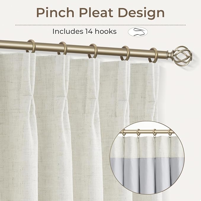 CAPALOCA Pinch Pleated Curtains Blackout, Linen Blackout Curtains 84 inches Long for Bedroom, Thermal Insulated Pinch Pleated Drapes for Living Room, 60" W x 84" L (Pack of 1),Natural Linen