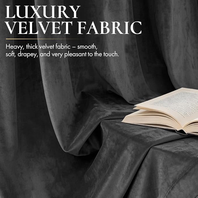 MIULEE Grey Blackout Velvet Curtains Drapes 90 Inch Long 52"x90" Bedroom | Luxurious Bedroom Living Room Decor, Room Darkening, Thermal Insulated, Rod Pocket Design, Super Soft Fabric