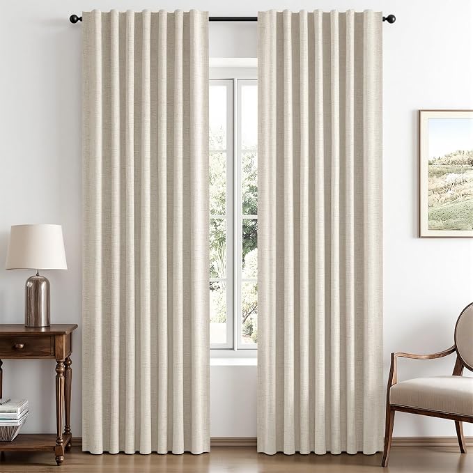 MIULEE 100% Blackout Linen Curtains 42 x 84 Inch Linen Beige 2 Panels | Thermal Insulated, Room Darkening Drapes for Bedroom Living Room, Back Tab Rod Pocket Pinch Pleated, Solid Luxury Decor