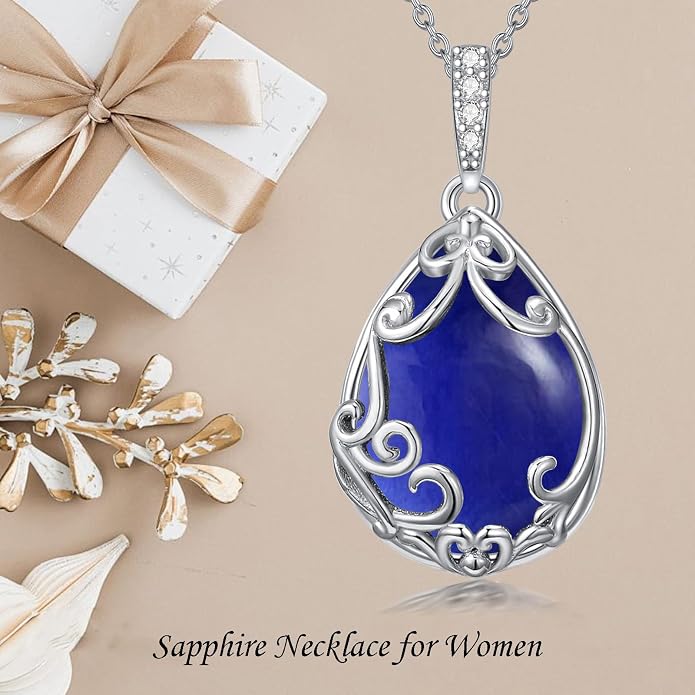 HPQQ Teardrop Necklace 925 Sterling Silver Filigree Gemstone Pendant Necklace Fine Jewelry Birthday Mother's Day Gifts for Women Her Mom
