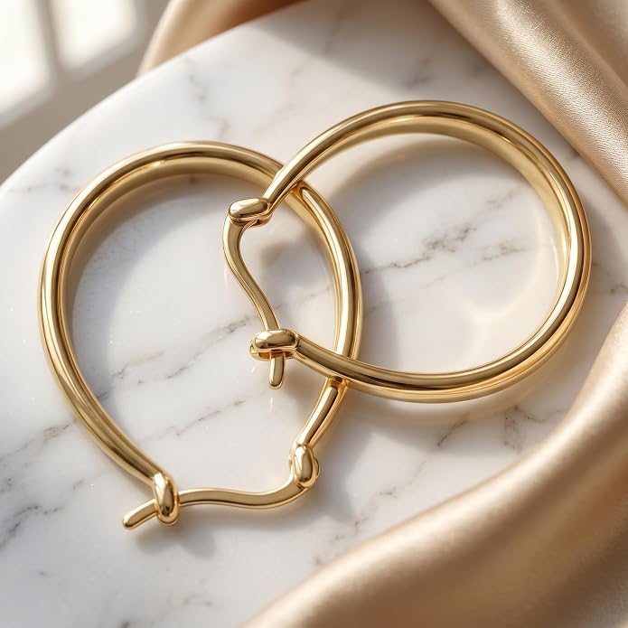 14K Gold Hoop Earrings for Women Modern U-Shaped Design Comfortable Wear Hypoallergenic Fashion Jewelry Multiple Sizes 17/25/30/35mm