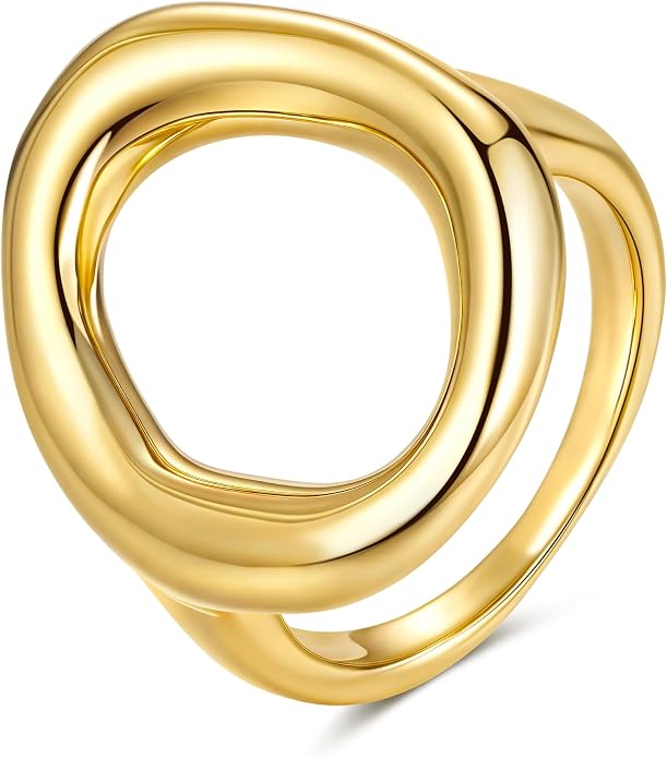 YeGieonr Gold Rings for Women Non Tarnish - 18K Gold Plated Stainless Steel Chunky Oval Statement Ring, Dainty Thick Waterproof Stackable Ring