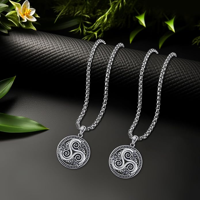 Eusense Viking Necklace for Men Women 925 Sterling Silver Pendant Thors Hammer/Norse Runes/Odin's Ravens/Wolf/Dragon/Snake/Yggdrasil/Freya/Helm of Awe/Valknut/Triskelion/Axe/Shield Viking Jewelry