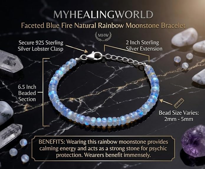 Natural Gemstone Bead Bracelet for Women – Healing Crystal Reiki Bracelet, Handmade Spiritual Protection Jewelry, Energy Stone Stretch Bracelet Gift for Women & Girls