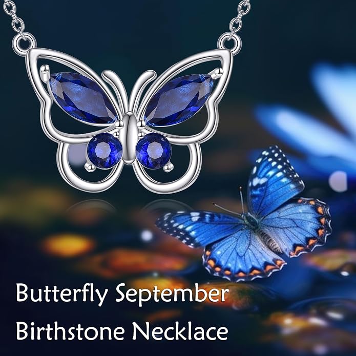 Butterfly Necklace for Women 925 Sterling Silver Crystal Butterfly Pendant Birthstone Amethyst Jewelry Gift