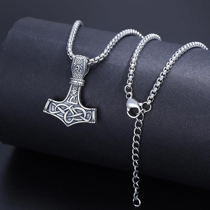925 Sterling Silver Viking Norse Mjolnir Thor Hammer Pendant Amulet Necklaces with Gifts Box