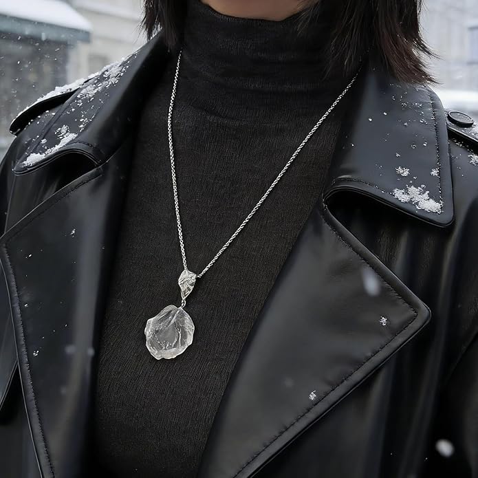 Clear Quartz Crystal Necklace 925 Sterling Silver Necklace Healing Crystals Energy Stone Pendant Natural Moonstone Raw Gemstone Jewelry Spiritual Birthstone Gift for Women Ladies Men