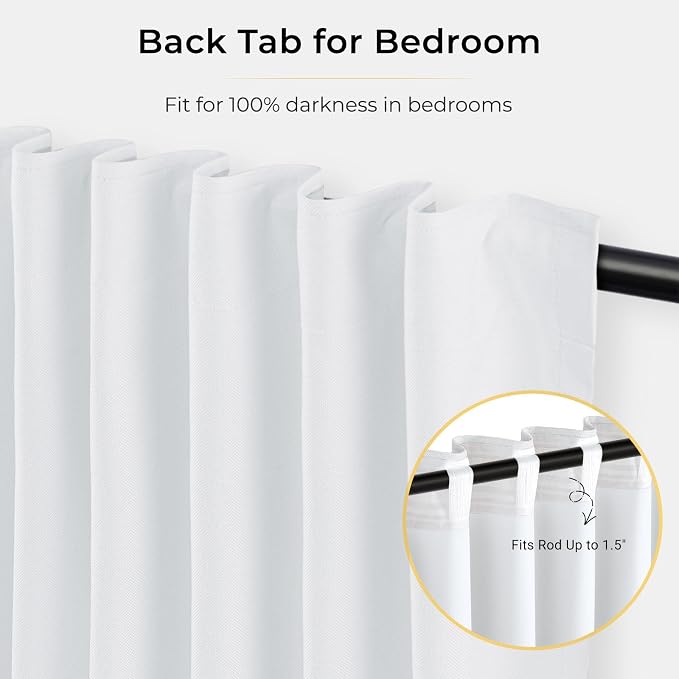 INOVADAY 100% Blackout Curtains for Bedroom, Bright White Black Out Curtains 72 Inch Long, Clip Rings Linen Blackout Drapes, Thermal Insulated Room Darkening for Living Room, 2 Panels - W50xL72
