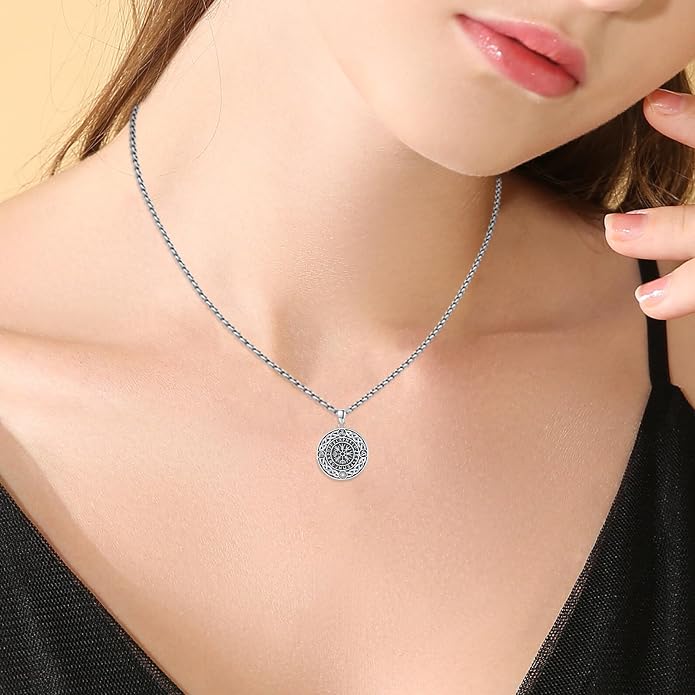 Celtic Knot Necklace 925 Sterling Silver Raven/Compass/Triquetral/Pentagram Celtic Viking Pendant Egyptian Jewelry Gifts for Men