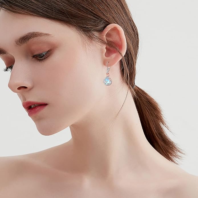 AOBOCO Teardrop Dangle Earrings for Women 925 Sterling Silver Moonstone Flower Filigree Leverback Jewelry Birthday