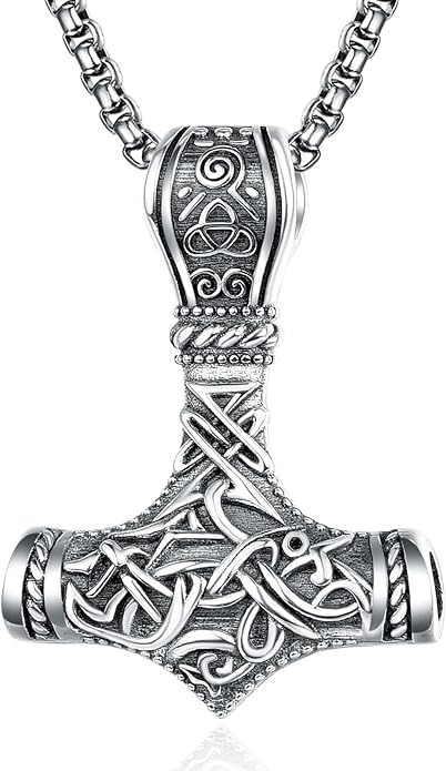 ADMETUS 925 Sterling Silver Thor Hammer Necklace Viking Mjolnir Pendant Jewelry Gifts for Men with 2.5mm 22"+2" Rolo Chain