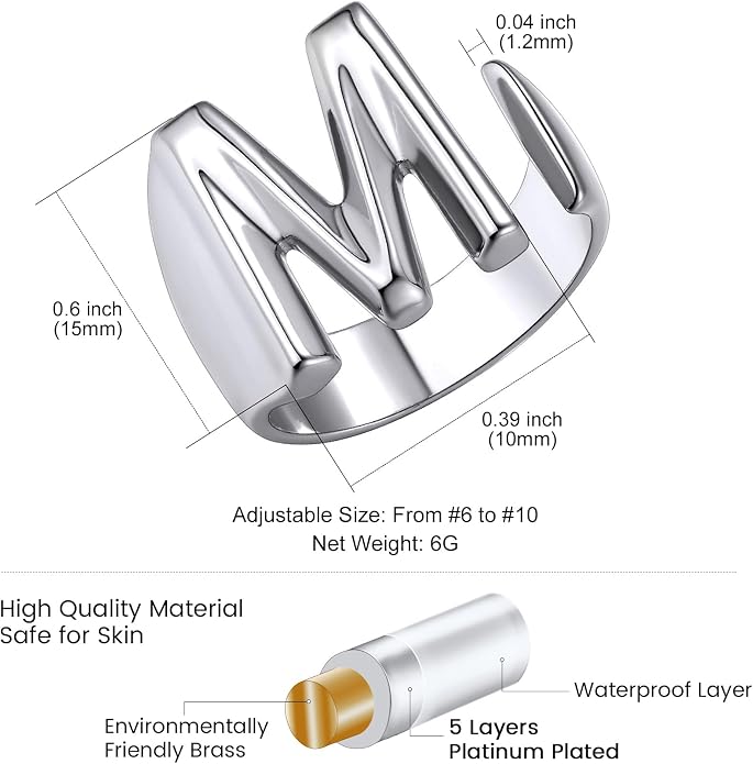 KeyStyle Bold Initial Letter Rings Adjustable, GoldChic Jewelry Women Gold Statement Ring Personalized Engraved Women’s Open Signet Ring for Party (Gold, White Gold, Black)