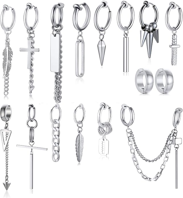VNOX Unisex Vinatge Stainless Clip On Earrings Non Piercing Feather Charm Dangle Hinged Stud Earrings for Men Women Teen
