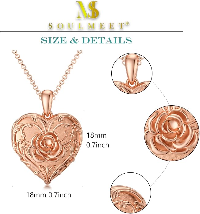 SOULMEET Personalized Silver Locket Necklace That Holds Pictures Photo Keep Someone Near to You, Memorial Custom Lockets Necklaces Letters Engraving for His Her