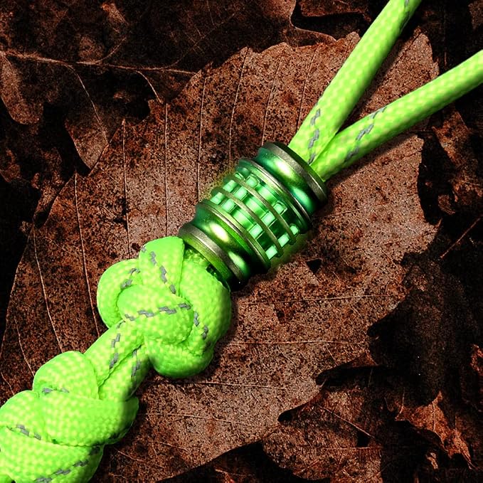 Titanium Paracord Lanyard: Glow 550 Bar in The Dark | 6 Glass Luminous Tube 1.5x6mm, CNC Metal TC4 EDC Knife Beads