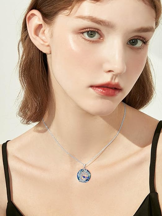 TOUPOP Sterling Silver Tree of Life Hummingbird/Dragonfly/Owl/Panda Necklace Crystal Bird Jewelry Birthday Christmas Valentines Day Gifts for Her Girlfriend Mom