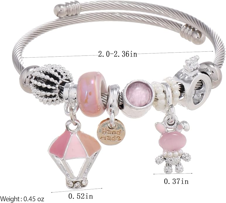 DS Charm Bracelets for girls,exquisite cute cartoon friendship bracelets Silver Stainless Steel Bangle with birthday Gift box, Adjustable girls jewelry Suitable for holiday gifts