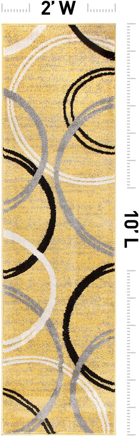 Rugshop Wavy Circles Non-Shedding Living Room Runner Rug Yellow 2' x 10'
