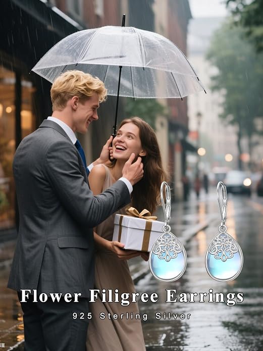 Dorunmo Moonstone Dangle Drop Earrings s925 Sterling Silver Leverback Earrings Filigree Moonstone Jewelry Birthday Gifts for Women