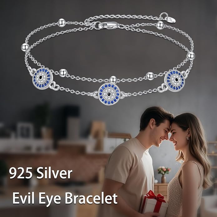 S925 Sterling Silver Evil Eye Anklet for Women, Protection Charm Ankle Bracelet, Adjustable Chain Anklet, Gift for Her