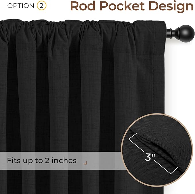 INOVADAY 100% Blackout Sliding Door Curtains, Extra Wide Curtains for Sliding Glass Doors, Back Tab/Rod Pocket Sliding Glass Door Curtains, Thermal Insulated Window Drapes - Black, W102 X L96