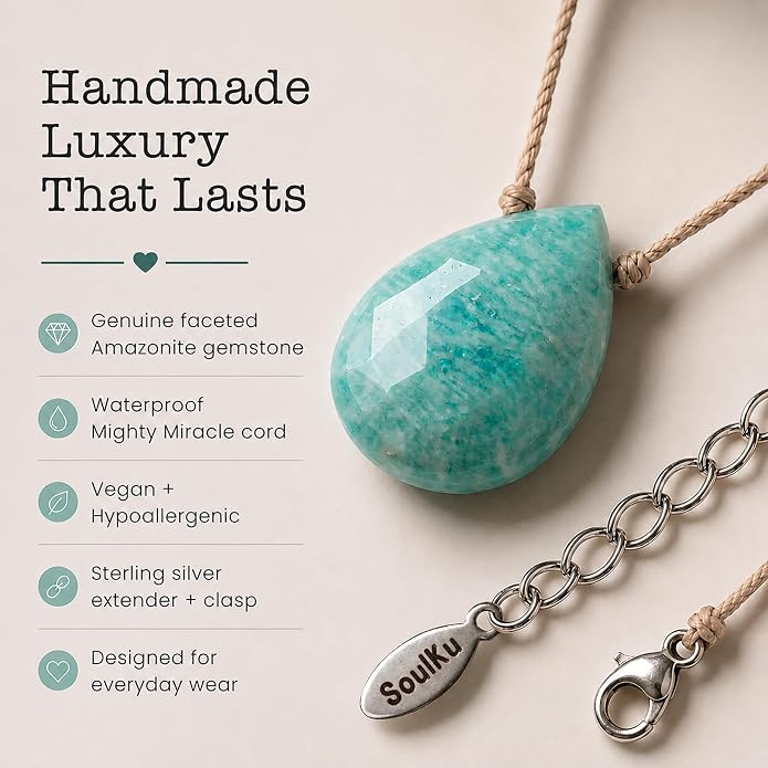 SOULKU Luxe Inspirational Necklace, Empowerment Jewelry, Handcrafted Necklace For Women, Gift For Mom, 2" Extender With Lobster Clasp, 16" Nylon Cord
