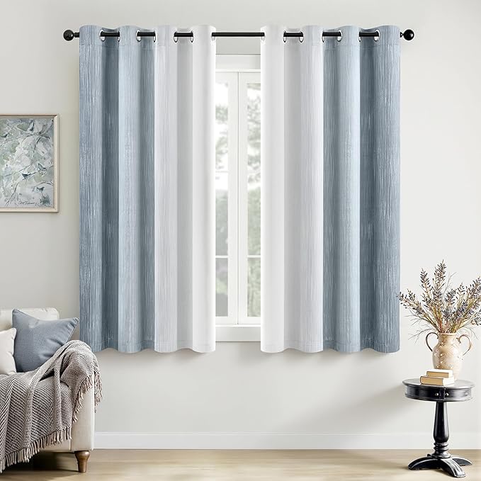 MIULEE Chambray Blue and Greyish White Ombre Blackout Curtains, Full Room Darkening Thermal Insulated 63 Inches Long Drapes for Bedroom/Living Room Grommet Window Treatments Modern 52Wx63L, Set of 2