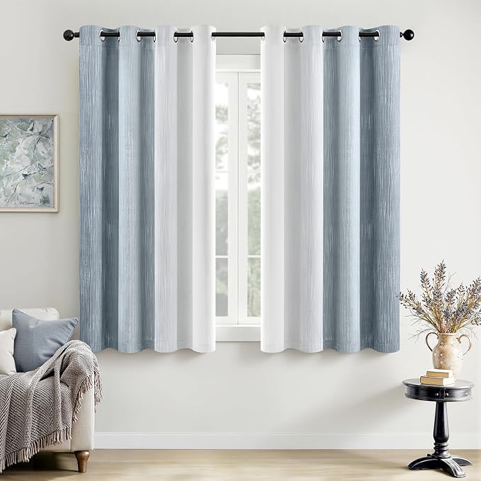 MIULEE Chambray Blue and Greyish White Ombre Blackout Curtains, Full Room Darkening Thermal Insulated 54 Inches Long Drapes for Bedroom/Living Room Grommet Window Treatments Modern 52Wx54L, Set of 2