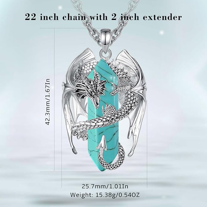 INFUSEU Unique Dragon Necklaces with Healing Crystal Stone for Men Women, Personalized Spiritual Gifts, 24 Inch Chain