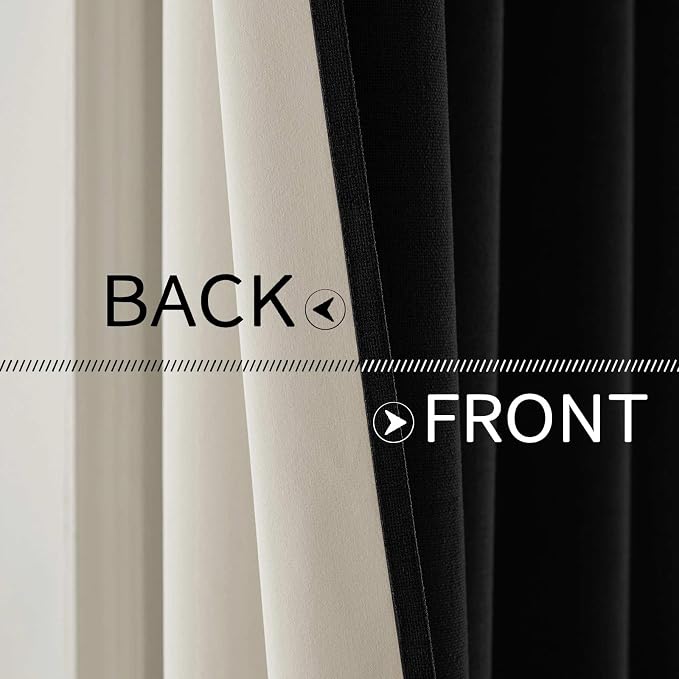 MIULEE Linen Texture Curtains for Bedroom Solid 100% Blackout Thermal Insulated Halloween Black Curtains Grommet Room Darkening Drapes for Living Room 52x54 Inch (2 Panels)
