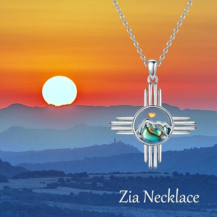 Turquoise Western Necklace Sterling Silver Moon Kokopelli/Cow Skull/Zia Sun/Mountains Pendant Necklace Turquoise Jewelry for Women Hikers Campers