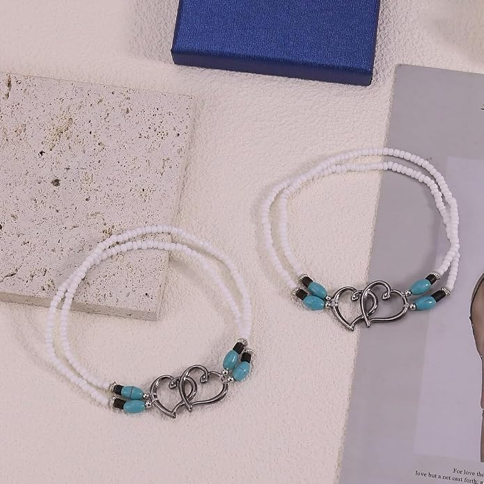 2PC Ankle Bracelets for Women Beaded Heart Ankle Bracelet Waterproof Bohemian Big Plus Size Anklets Summer Beach Accessories Boho Jewelry