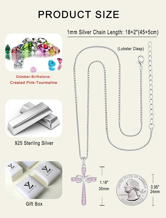 YL 925 Sterling Silver Cross Necklace for Women Halo Infinity Pendant Cubic Zirconia Jewelry for Mom