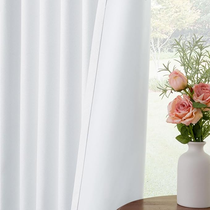 INOVADAY 100% Blackout Curtains for Bedroom, Bright White Black Out Curtains 102 Inch Long, Clip Rings Linen Blackout Drapes, Thermal Insulated Room Darkening for Living Room, 2 Panels - W50xL102