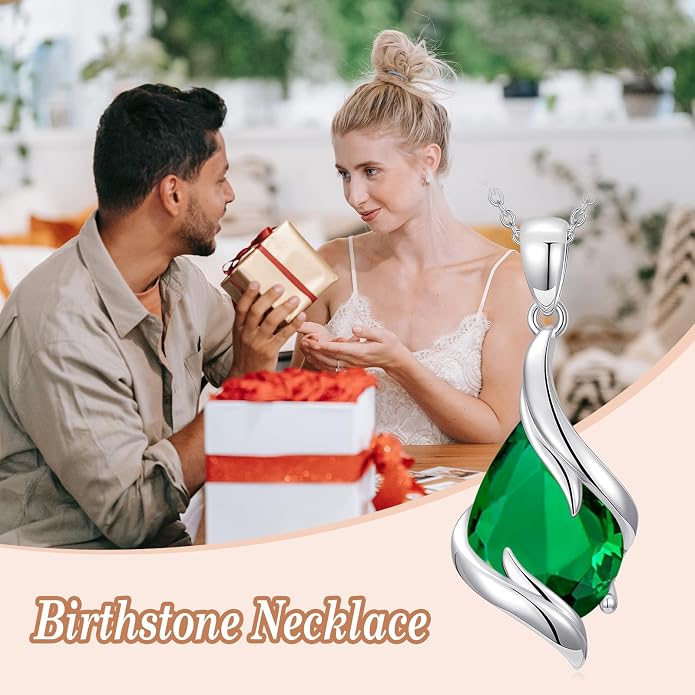 HPQQ Birthstone Necklace for Women 925 Sterling Silver Teardrop Pendant Fine Jewelry Birthday Mothers Day Gifts for Women Mom Her