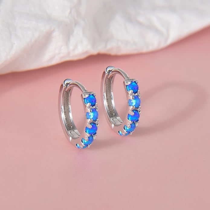 Tiny Mini Opal Huggie Hoop Earrings Upper Ear Cartilage Helix 18k Gold Plated Silver Minimalist Simple Small 10mm 8mm 6mm Hoop Earrings